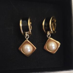 Givenchy Gold and Black Earrings with Pearl Accent EUC